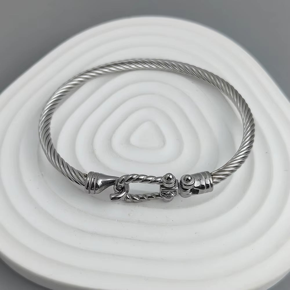 New Steel Wire Button Pattern Horseshoe Gold-Plated Stainless Steel Bracelet 18K, High Quality Waterproof Couple Bracelet, Wife