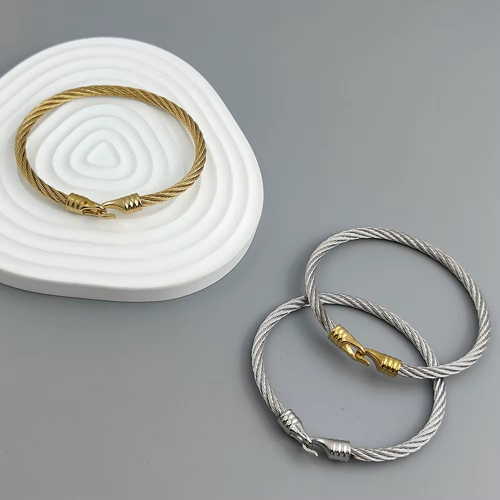 New Steel Wire Button Pattern Horseshoe Gold-Plated Stainless Steel Bracelet 18K, High Quality Waterproof Couple Bracelet, Wife