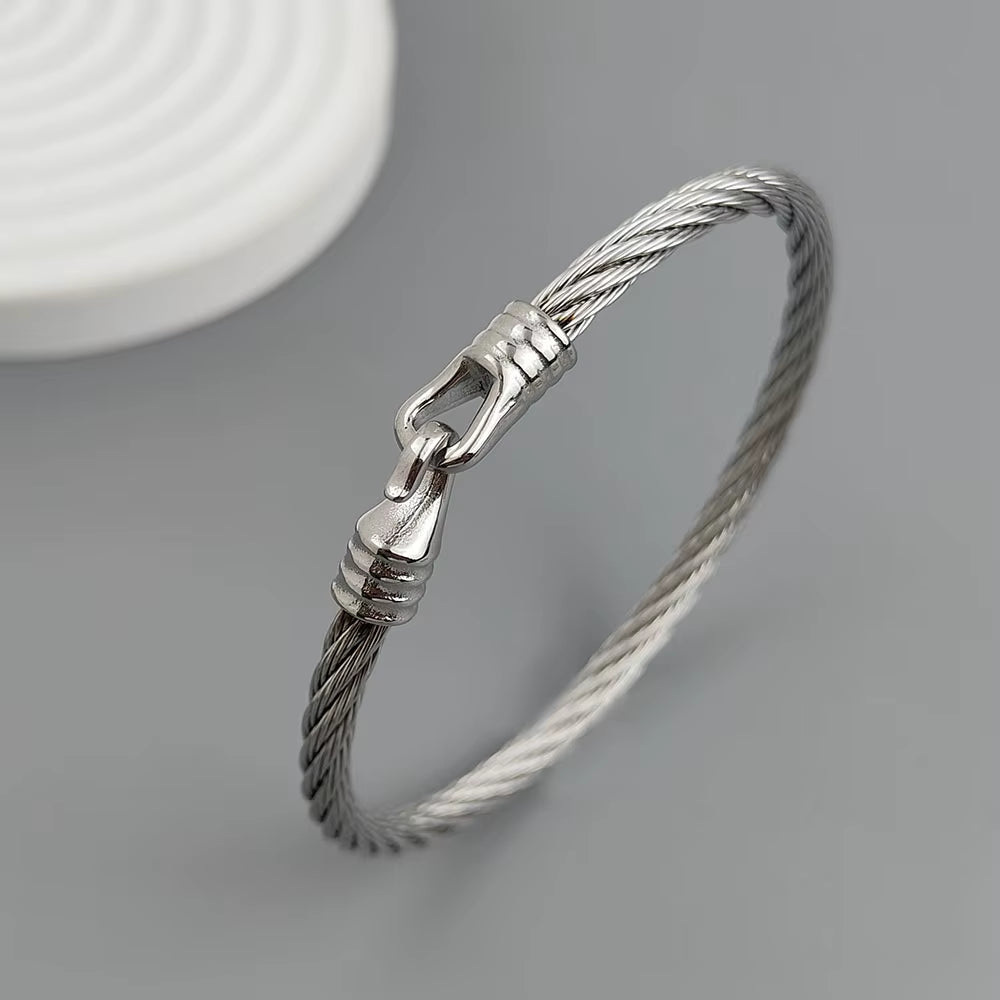 New Steel Wire Button Pattern Horseshoe Gold-Plated Stainless Steel Bracelet 18K, High Quality Waterproof Couple Bracelet, Wife