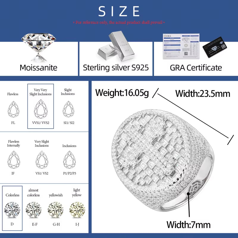 S925 Full Moissanite Diamond Cross Ring Men Iced Out Luxurious Christianity Rings Hip Hop Bling Rapper Sterling Silver Jewelry