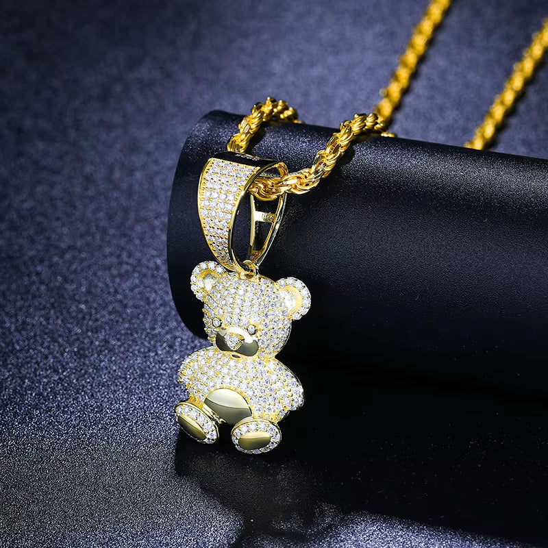 Exquisite Moissanite Fashion Bear Pendant Necklace Lovely Animal Bear Pendant for Women Birthday Party Anniversary Gift Jewelry