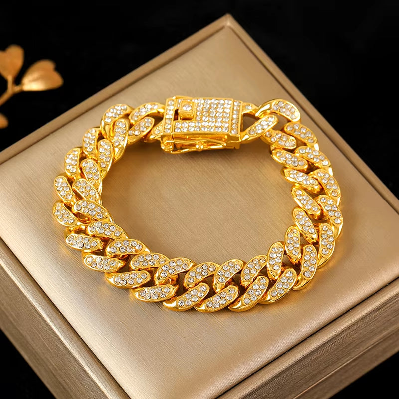 EILIECK 316L Stainless Steel Gold Color Cuban Chain Bracelet for Women Men Trendy Punk Waterproof Wrist Chain Jewelry Gift Party