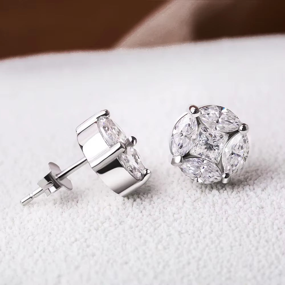 10Mm Cluster Star Moissanite Stud Earrings with Certificates 925 Sterling Silver Princess/Marquise Cut Diamond Earring for Women