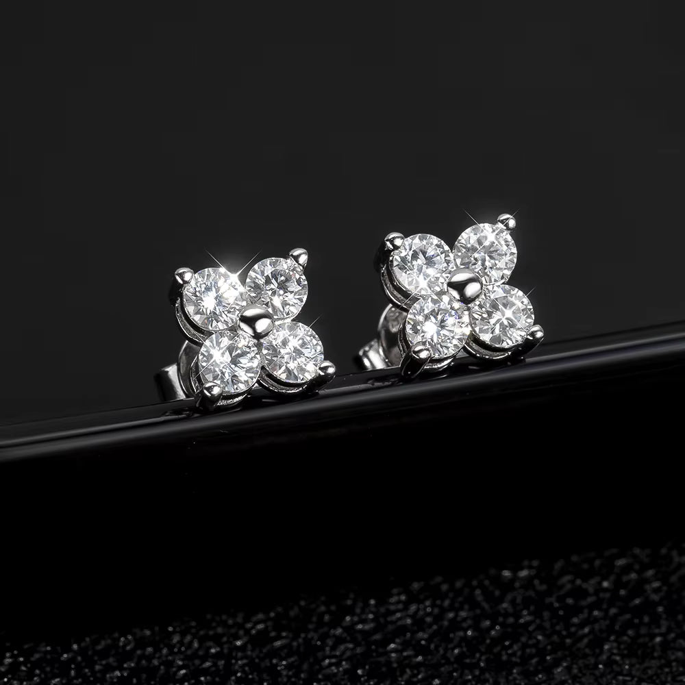 KNOBSPIN D VVS1 round Moissanite Stud Earrings for Women Man 4 Stones Classic S925 Sterling Silver Earring with GRA Gift Jewelry