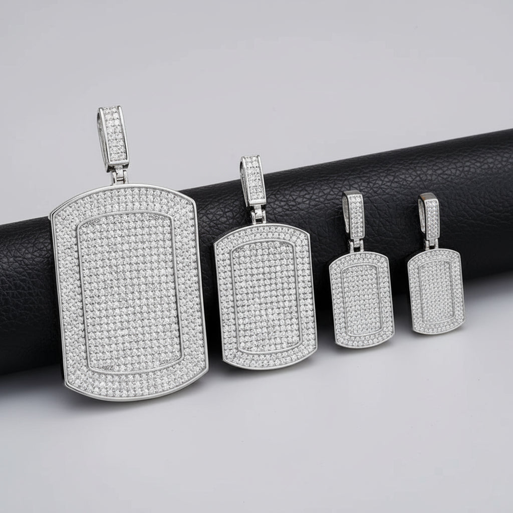CADENA DE PLACAS DE IDENTIFICACIÓN MILITARES DE ESTILO MILITAR CON MOISSANITA VVS DE ALTA CALIDAD