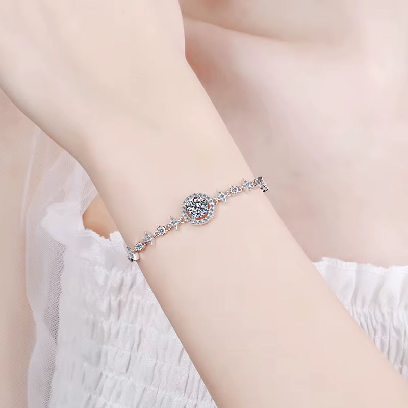 PULSERA DE MOISSANITA DE ALTA CALIDAD CHAPADA EN ORO DE 18 QUILATES.