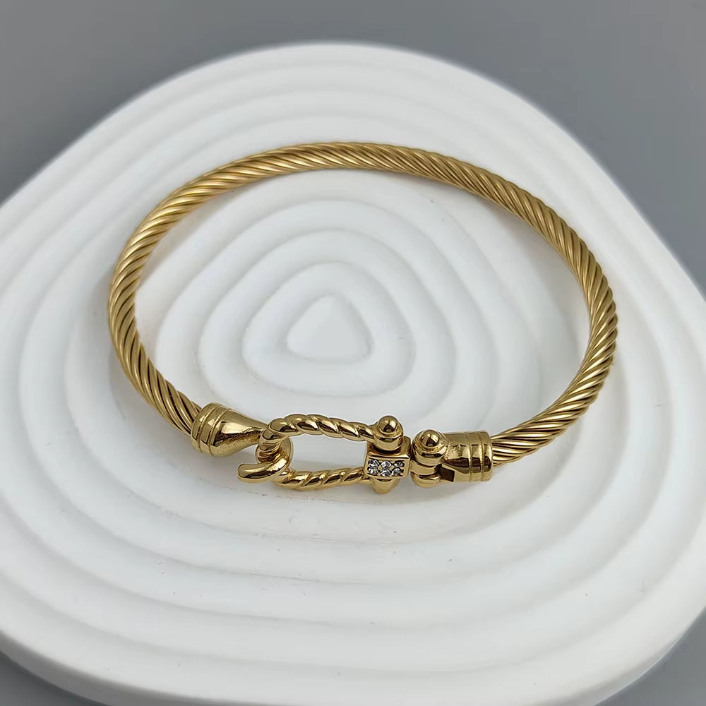 New Steel Wire Button Pattern Horseshoe Gold-Plated Stainless Steel Bracelet 18K, High Quality Waterproof Couple Bracelet, Wife