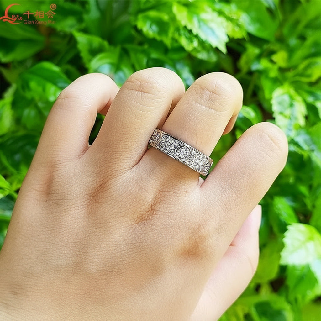 A 925 Silver Solid Rings Classic Love Three Rows of Luxury Eternity Ring D VVS Moissanite Wedding Engagement Ring Ladies Men