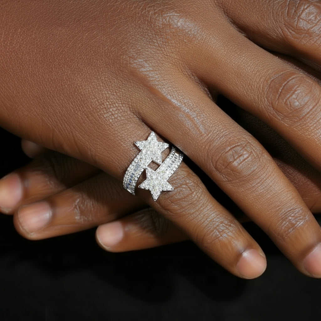 925 Sterling Silver Moissanite Star Rings for Women Luxury Bling Iced Out Bright Stars S925 Wedding Engagement Party Gift 2024