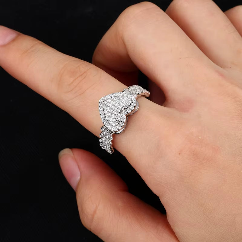 New Cuban Ring GRA Certified Full Moissanite Diamond Heart Ring for Men Women Real 925 Sterling Silver Hip Hop Band Ring Jewelry