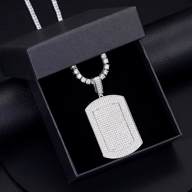 CADENA DE PLACAS DE IDENTIFICACIÓN MILITARES DE ESTILO MILITAR CON MOISSANITA VVS DE ALTA CALIDAD