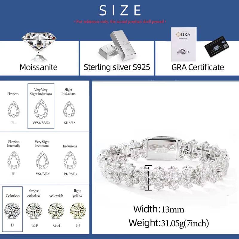 VESPERLAZURAJEWELRY PULSERA CRUZ COMPLETAMENTE CUBIERTA DE MOISANITA JOYERÍA UNISEX  EQUIPADA CON UN CIERRE DE SEGURIDAD OCULTO, ESTA PULSERA BRINDA MAYOR PROTECCIÓN Y TRANQUILIDAD.  ESTILO UNISEX  CON SU DISEÑO UNISEX, ESTA PULSERA ES PERFECTA TANTO PARA HOMBRES COMO PARA MUJERES, SIENDO UNA ADICIÓN VERSÁTIL A CUALQUIER COLECCIÓN DE JOYAS.
