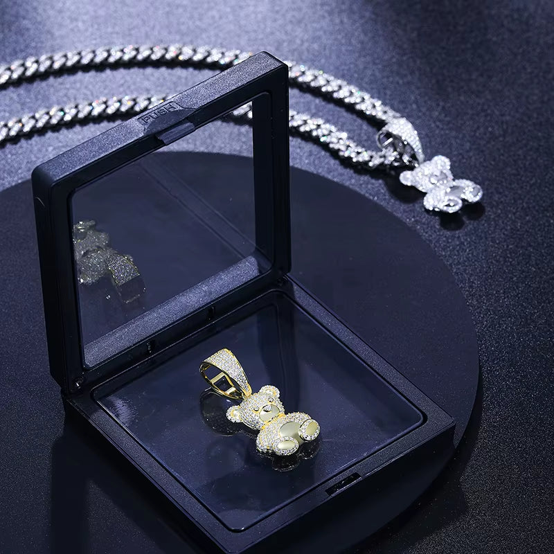 Exquisite Moissanite Fashion Bear Pendant Necklace Lovely Animal Bear Pendant for Women Birthday Party Anniversary Gift Jewelry