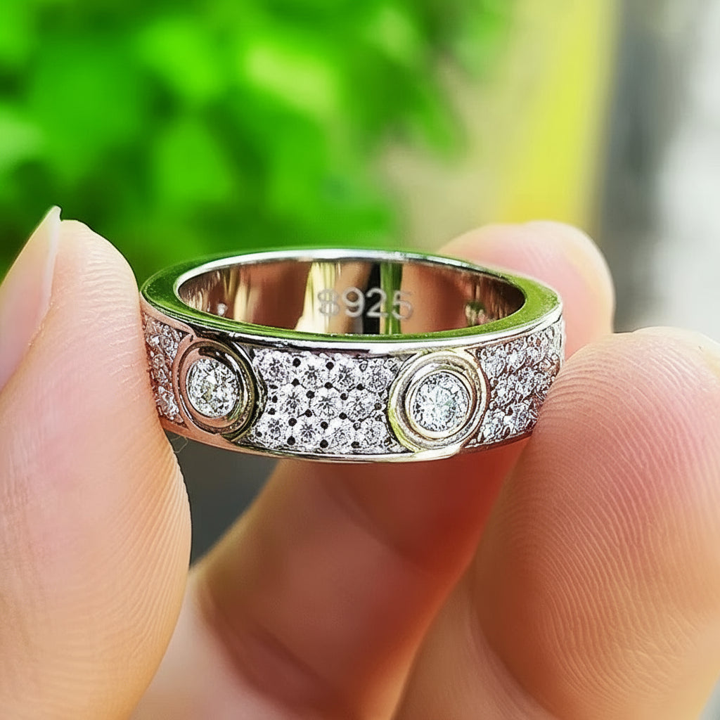 A 925 Silver Solid Rings Classic Love Three Rows of Luxury Eternity Ring D VVS Moissanite Wedding Engagement Ring Ladies Men
