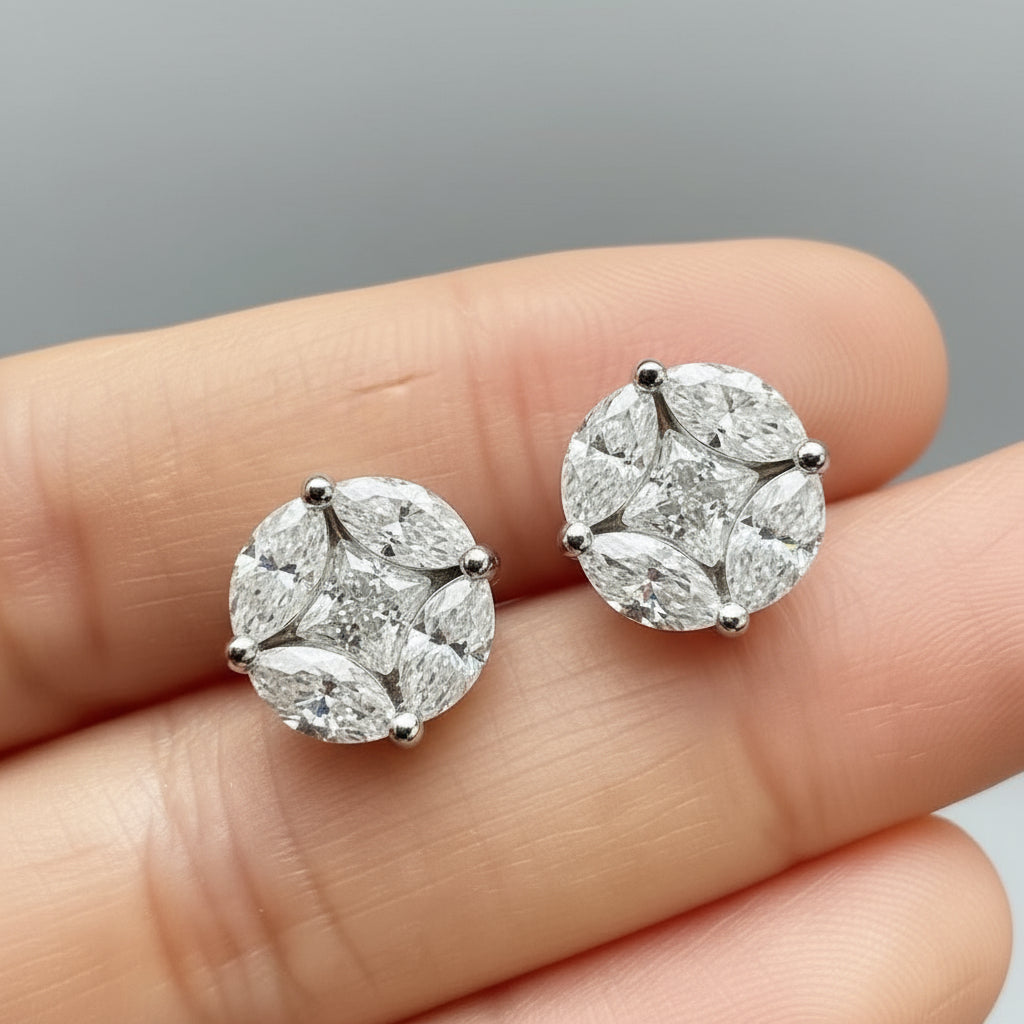 10Mm Cluster Star Moissanite Stud Earrings with Certificates 925 Sterling Silver Princess/Marquise Cut Diamond Earring for Women