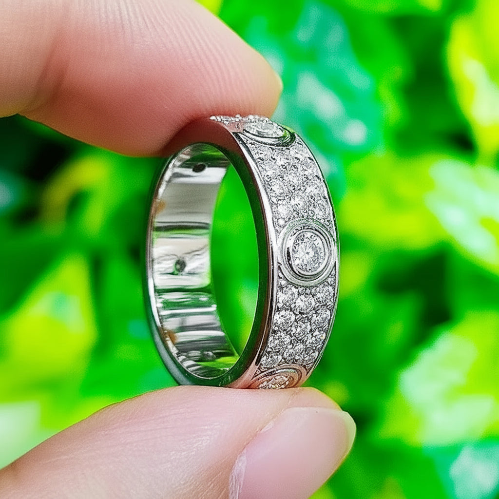 A 925 Silver Solid Rings Classic Love Three Rows of Luxury Eternity Ring D VVS Moissanite Wedding Engagement Ring Ladies Men