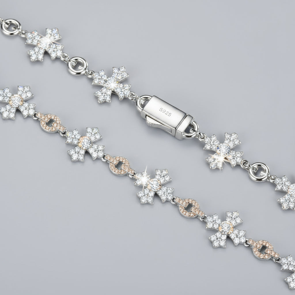 VESPERLAZURAJEWELRY CADENA CRUZADA DE PLATA 925 DE 12MM CON PIEDRA PRINCIPAL MOISANITA COLOR D Y CORTE REDONDO PARA JOYERÍA FINA UNISEX
