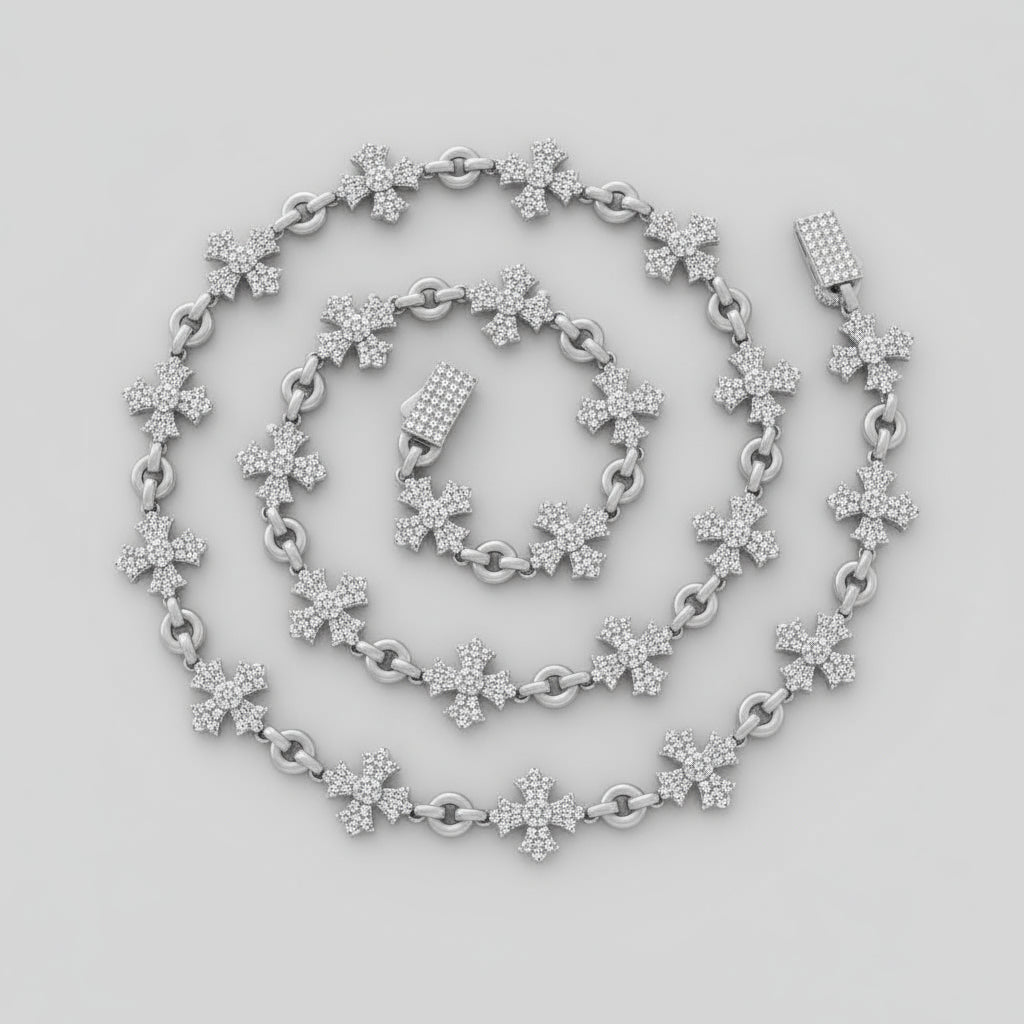 VESPERLAZURAJEWELRY CADENA CRUZADA DE PLATA 925 DE 12MM CON PIEDRA PRINCIPAL MOISANITA COLOR D Y CORTE REDONDO PARA JOYERÍA FINA UNISEX