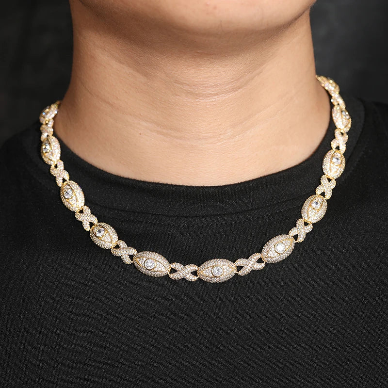 Trendy Real 925 Silver Infinity Cross Evil Eye Cuban Link Chain Iced Out Moissanite Hip Hop Party Jewelry Necklace for Women Men