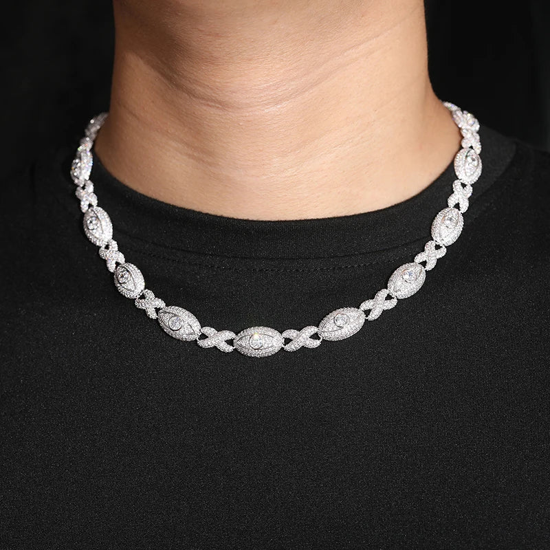 Trendy Real 925 Silver Infinity Cross Evil Eye Cuban Link Chain Iced Out Moissanite Hip Hop Party Jewelry Necklace for Women Men