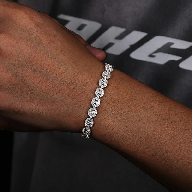 High Quality 6-10Mm 925 Sterling Silver Bracelet Micro Setting Full Moissanite Pig Nose Chain Hip Hop Fine Jewelry for Men Women