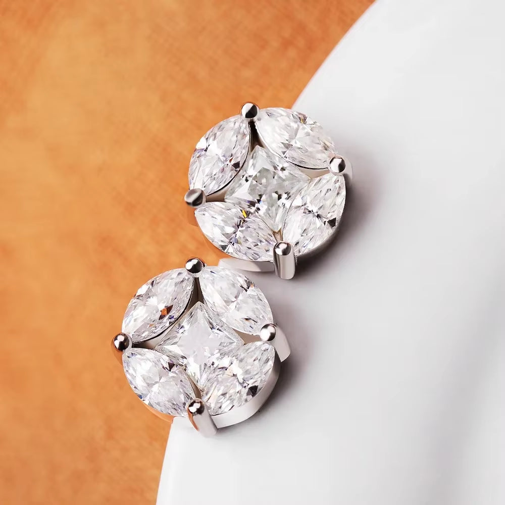 10Mm Cluster Star Moissanite Stud Earrings with Certificates 925 Sterling Silver Princess/Marquise Cut Diamond Earring for Women