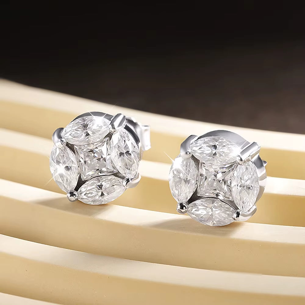 10Mm Cluster Star Moissanite Stud Earrings with Certificates 925 Sterling Silver Princess/Marquise Cut Diamond Earring for Women