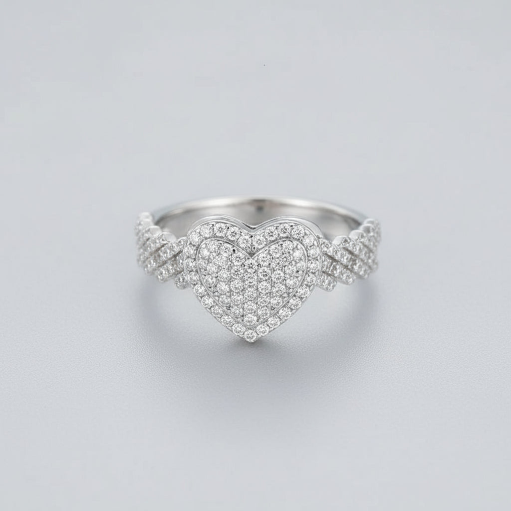 New Cuban Ring GRA Certified Full Moissanite Diamond Heart Ring for Men Women Real 925 Sterling Silver Hip Hop Band Ring Jewelry