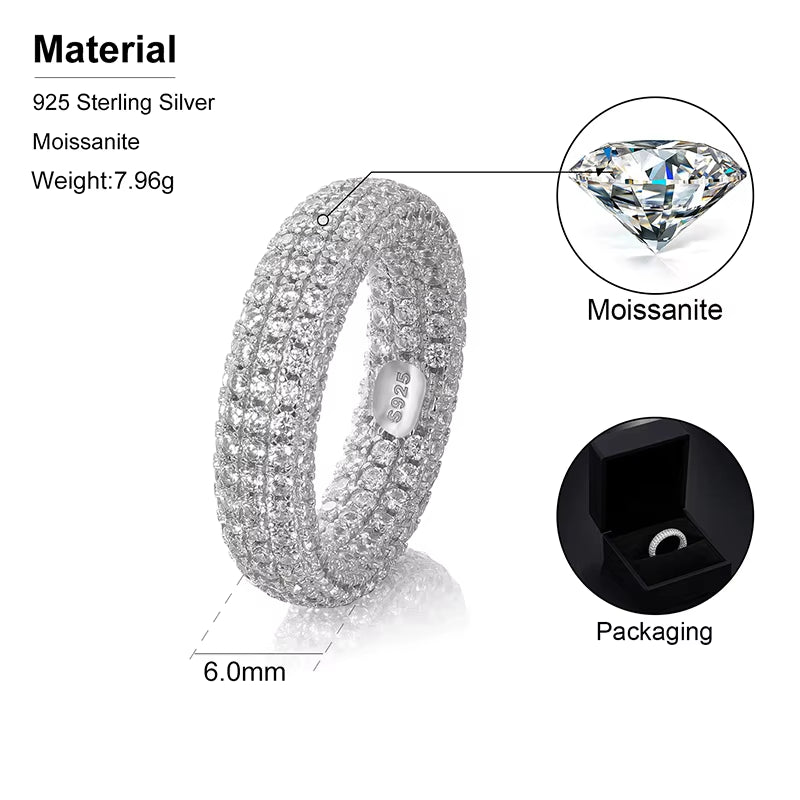 Sparkling Moissanite Couples Ring for Men Women Original 925 Sterling Silver Luxury Full D VVS Diamond Ring Hip Hop Jewelry Gift
