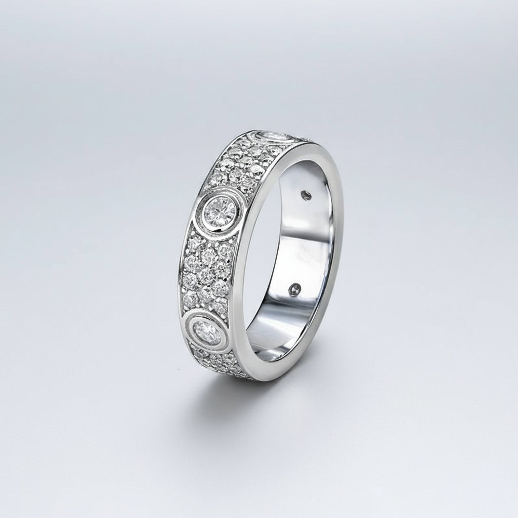 A 925 Silver Solid Rings Classic Love Three Rows of Luxury Eternity Ring D VVS Moissanite Wedding Engagement Ring Ladies Men