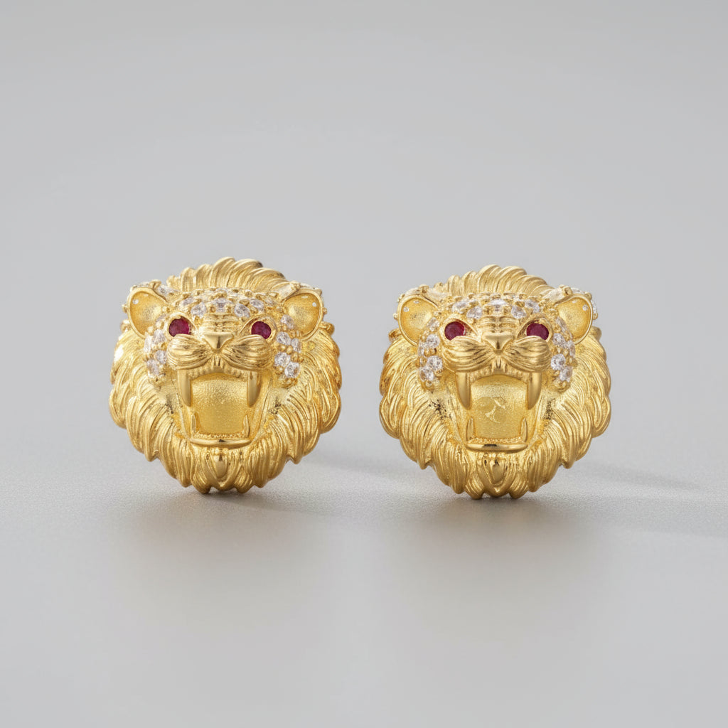 New Solid 925 Sterling Silver Lion Head Stud Earrings for Men Exquisite Moissanite Animal Earrings Hip Hop Party Jewelry Gifts