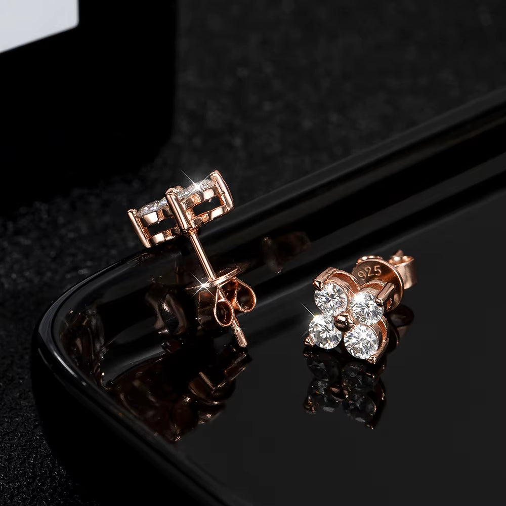 KNOBSPIN D VVS1 round Moissanite Stud Earrings for Women Man 4 Stones Classic S925 Sterling Silver Earring with GRA Gift Jewelry