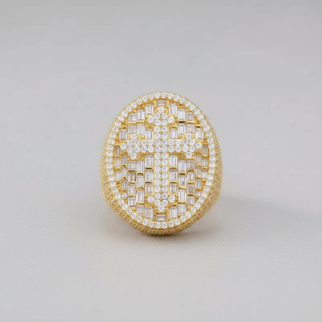 S925 Full Moissanite Diamond Cross Ring Men Iced Out Luxurious Christianity Rings Hip Hop Bling Rapper Sterling Silver Jewelry