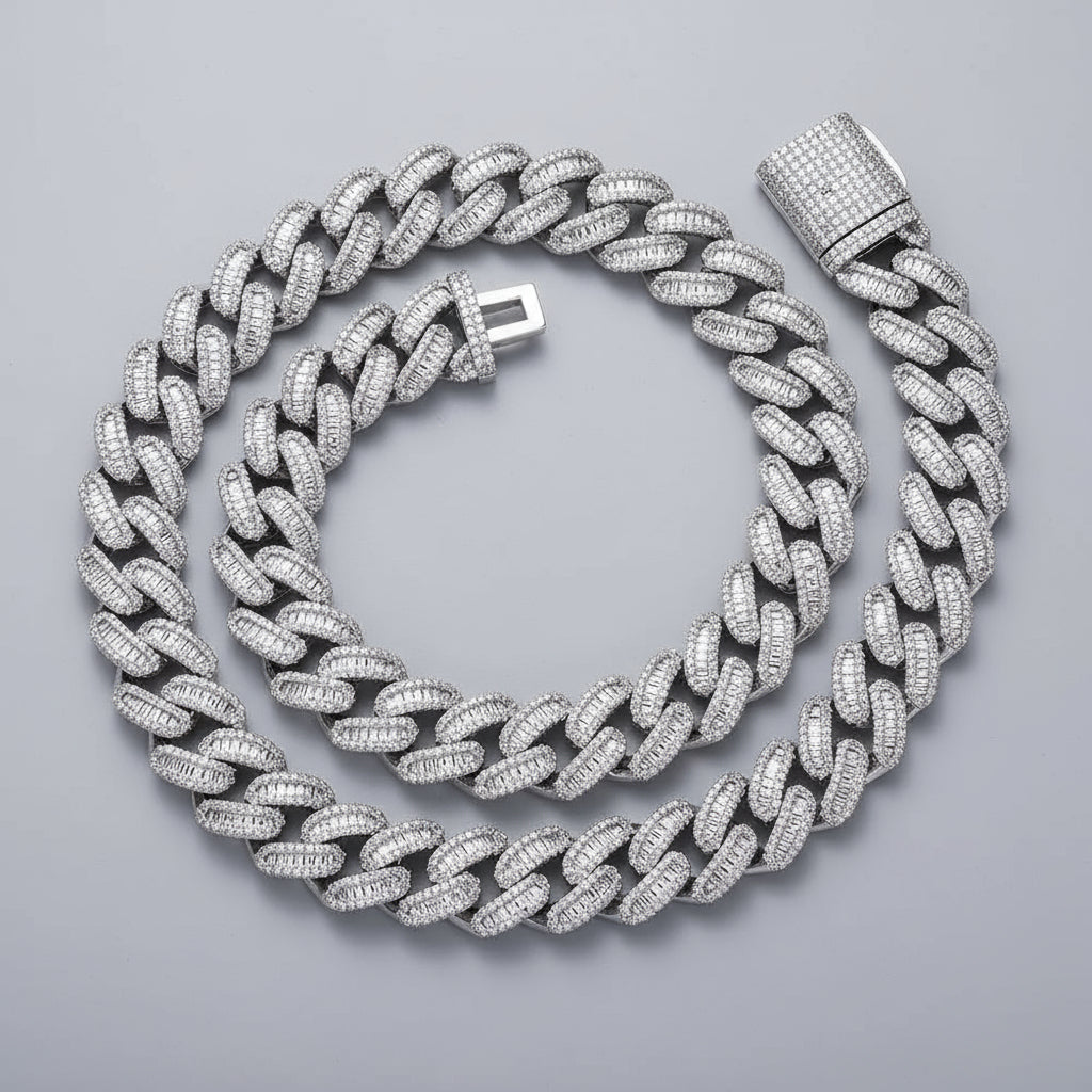 CADENA DE ESLABONES CUBANOS DE MOISSANITA DE ALTA CALIDAD