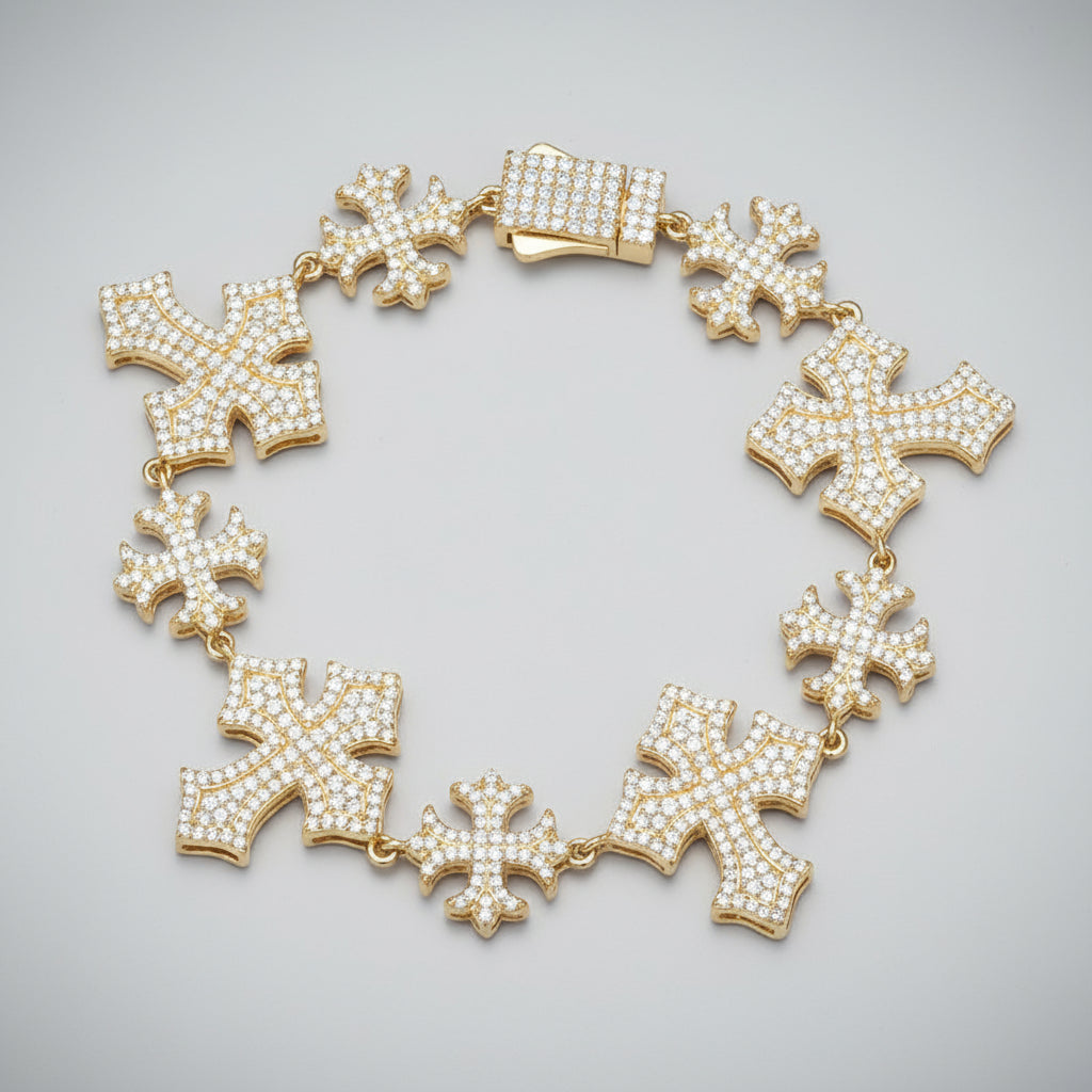 New Moissanite Maltese Cross Chain Bracelet for Women Men Iced Out Fancy Cross 925 Sterling Silver Hip Hop Fine Jewelry Gifts