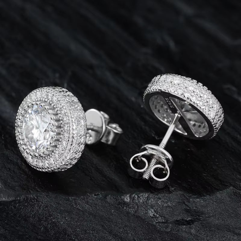 0.2-1.6CT Iced Out Moissanite Halo Stud Earrings for Men Women GRA Certified 100% 925 Silver Daily round Earrings Jewelry Gifts