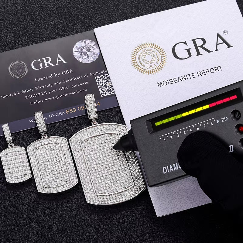 CADENA DE PLACAS DE IDENTIFICACIÓN MILITARES DE ESTILO MILITAR CON MOISSANITA VVS DE ALTA CALIDAD