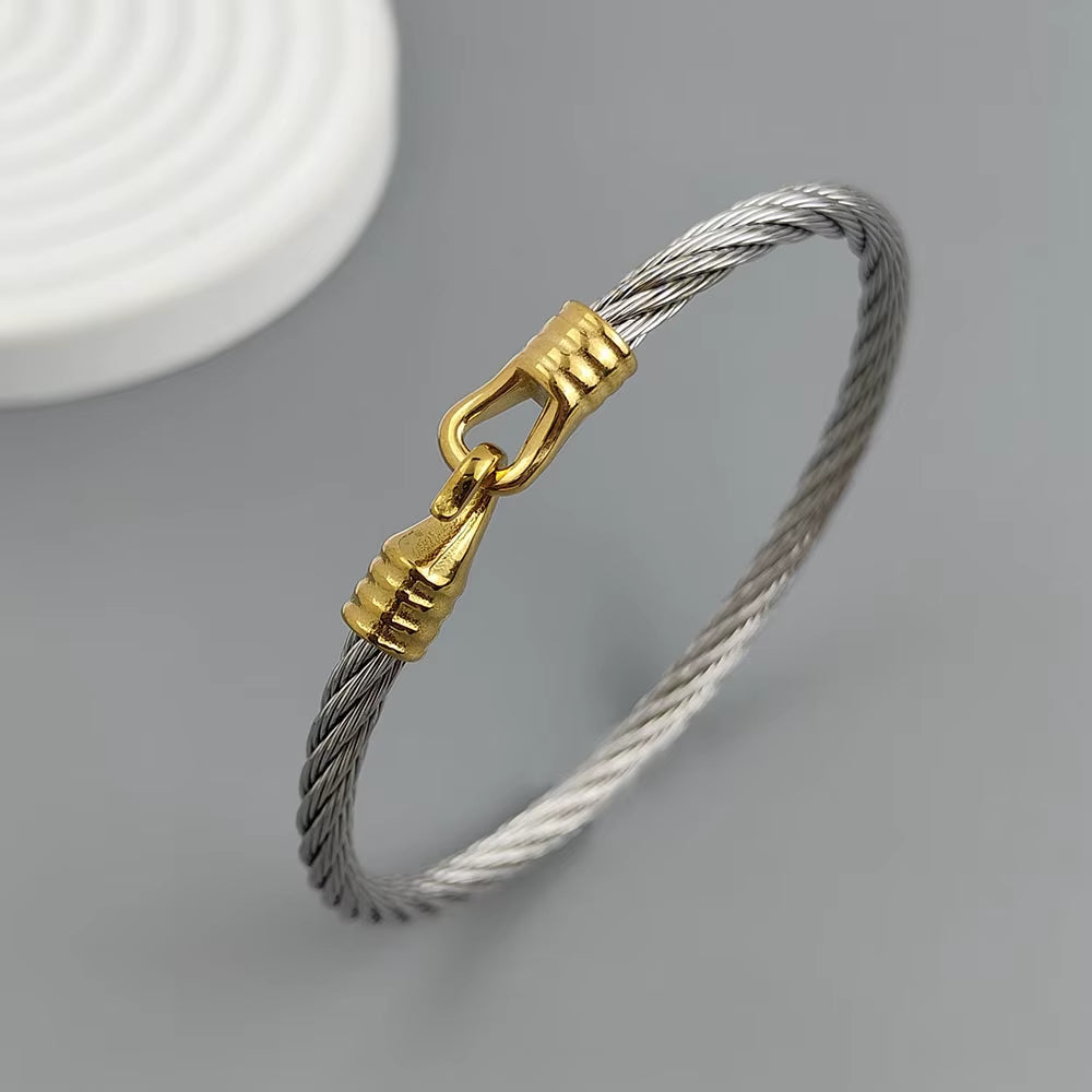 New Steel Wire Button Pattern Horseshoe Gold-Plated Stainless Steel Bracelet 18K, High Quality Waterproof Couple Bracelet, Wife